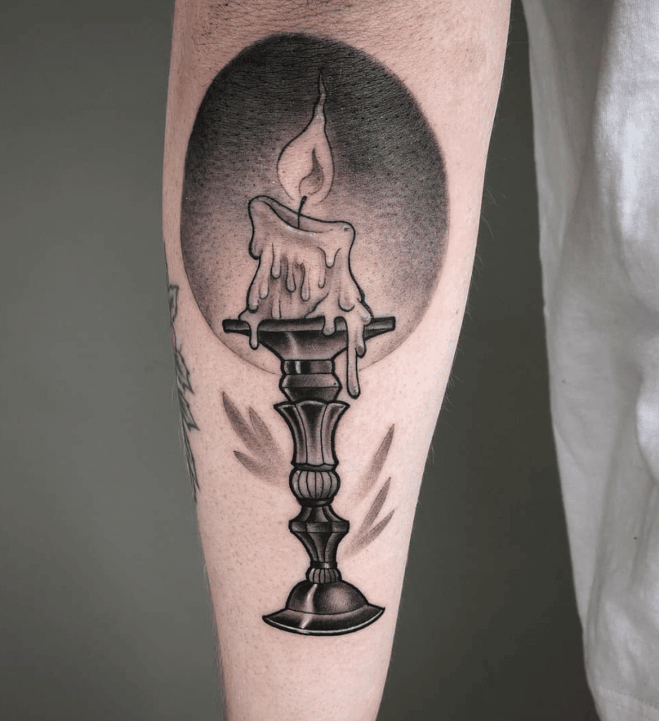 New Design Candle Tattoo On Arm